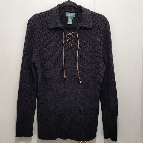Ralph Lauren Sweaters - Ralph Lauren Women’s Silk Blend Leather Tie Neck Pullover Sweater‎ Large